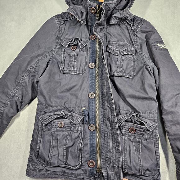 Abercrombie & Fitch Military Jacket Mens M Field Jacket Canvas Blue Heavy Hooded - Picture 4 of 16